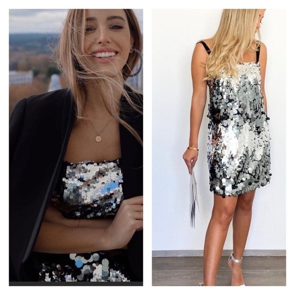 NWT ZARA Blogger Favorite Silver Ombre Sequin Sleeveless Mini Dress Medium - Picture 6 of 9